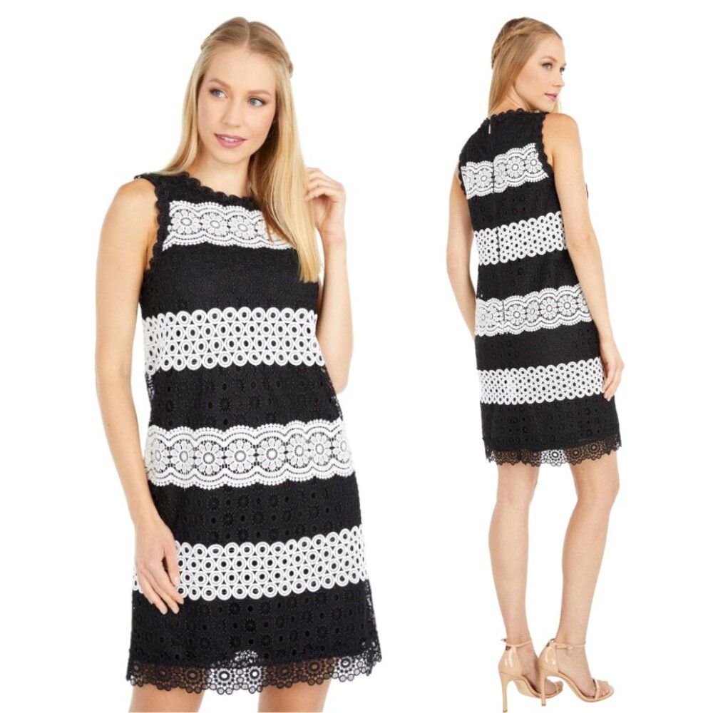 NWT KATE SPADE Dot Lace Floral Black and White Shift Dress Size 2